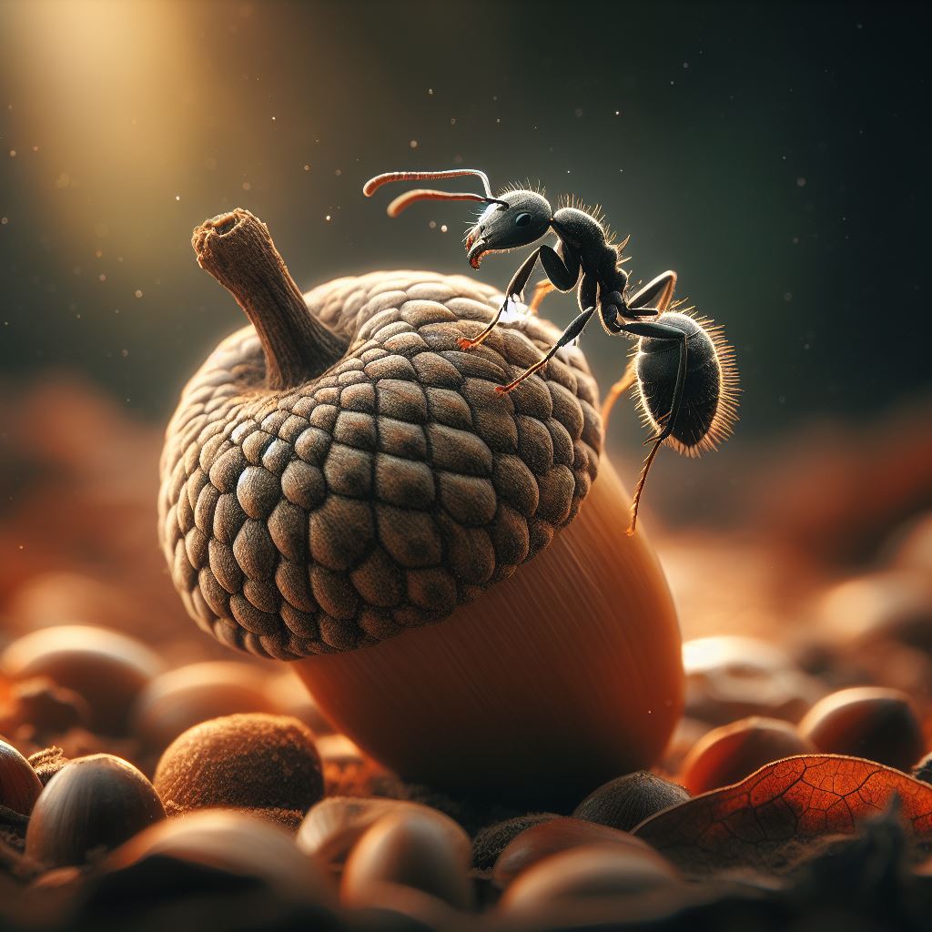 Ant on an acorn