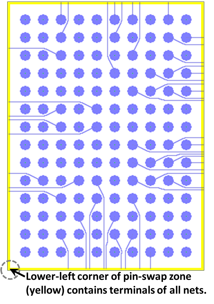 Pin-swap zone on perimeter of design to assess escape routing